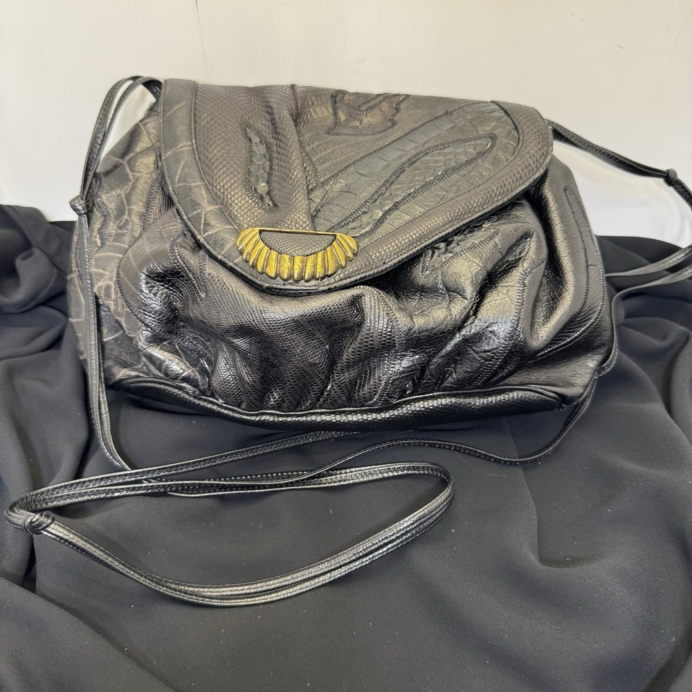 Vintage 90's Sharif Patchwork Embossed Croc Snakeskin Leather Crossbody Purse